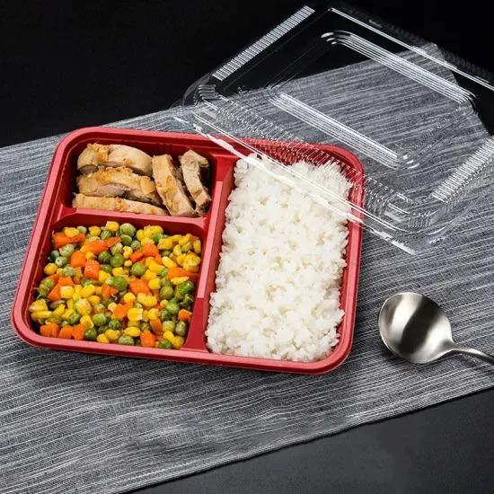 Red 3 Compartments square soft lid - SSQR003