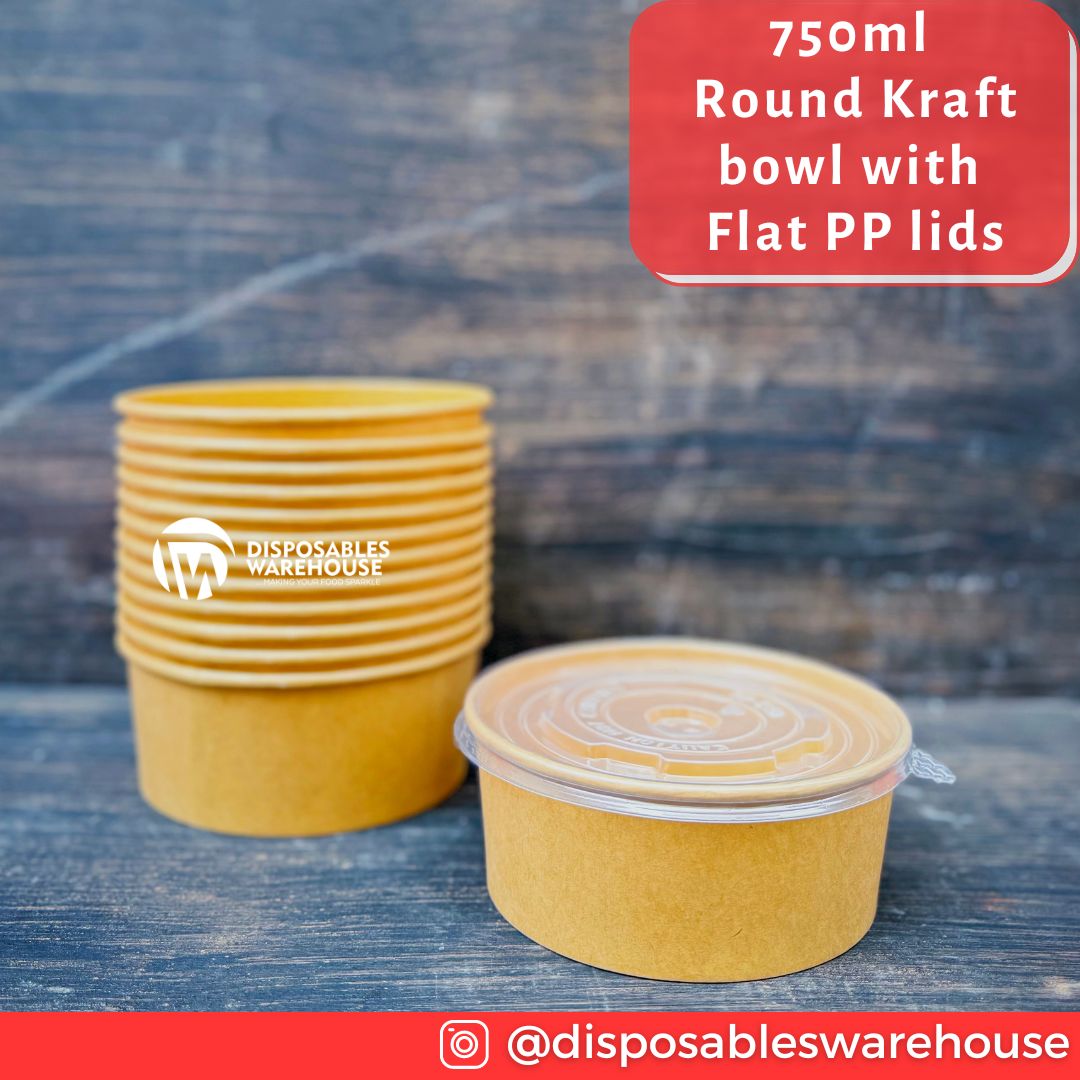 750ml Kraft bowl round with plastic lid - KROB750