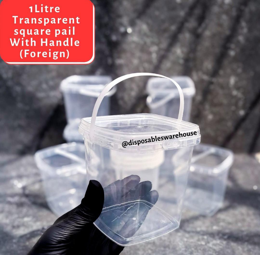 1 Litre Transparent square pail Foreign(with handle)